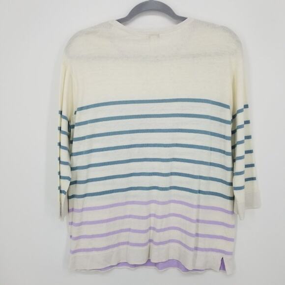 3/$25 J Jill Striped Sweater S 3/4 Sleeves Cream Purple Blue Cotton Bamboo - Picture 2 of 10